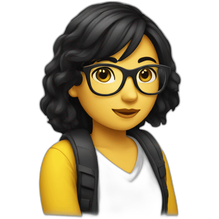 a yellow  girl student with black hair glasses emoji