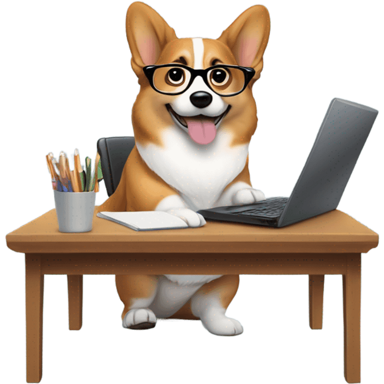 corgi working at a desk emoji