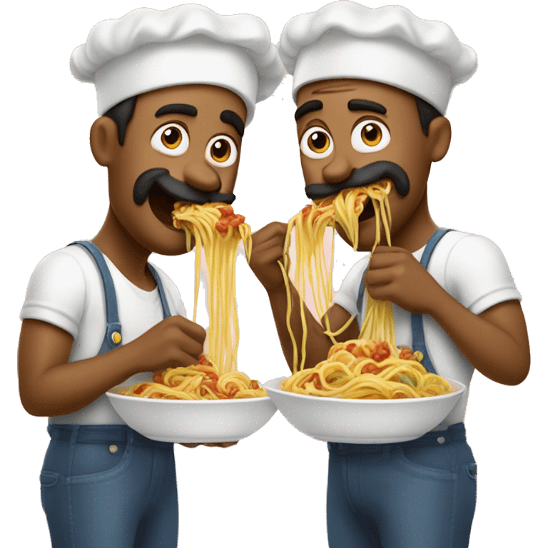 Two men in love eating sphaghetti like the two dogs in that famous Disney dog movie  emoji