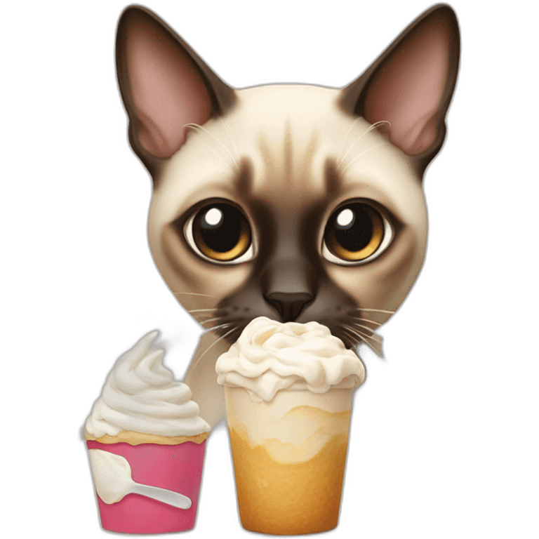 A Siamese cat eating whipped cream emoji