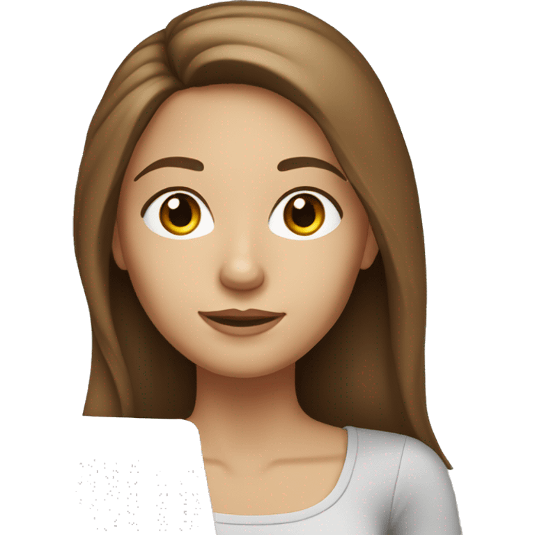 caucasian woman with long brown hair and brown eyes and freckles with laptop  emoji