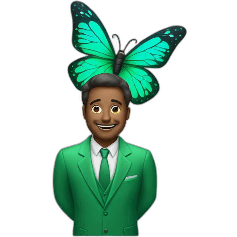 The man in the green suit has butterfly wings. emoji