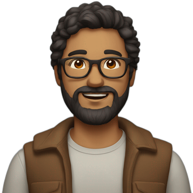 man with beard and dark hair below the shoulders, wearing red square glasses emoji