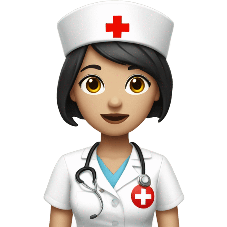 pixie cut black straight hair female nurse with red cross sign hat wearing dress
pale skin color emoji