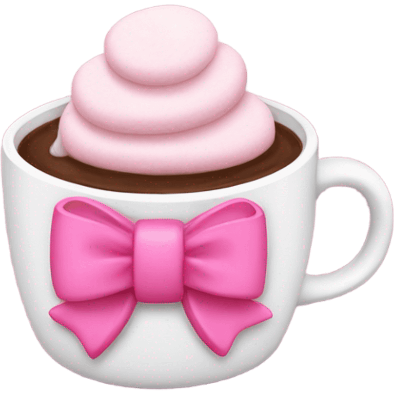 White hot chocolate cup with pink marshmallows and a pink bow across it  emoji