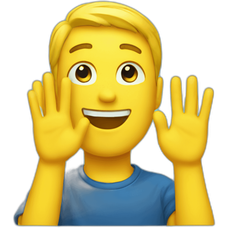 Emoji yellow two Raising hands on blue background emoji