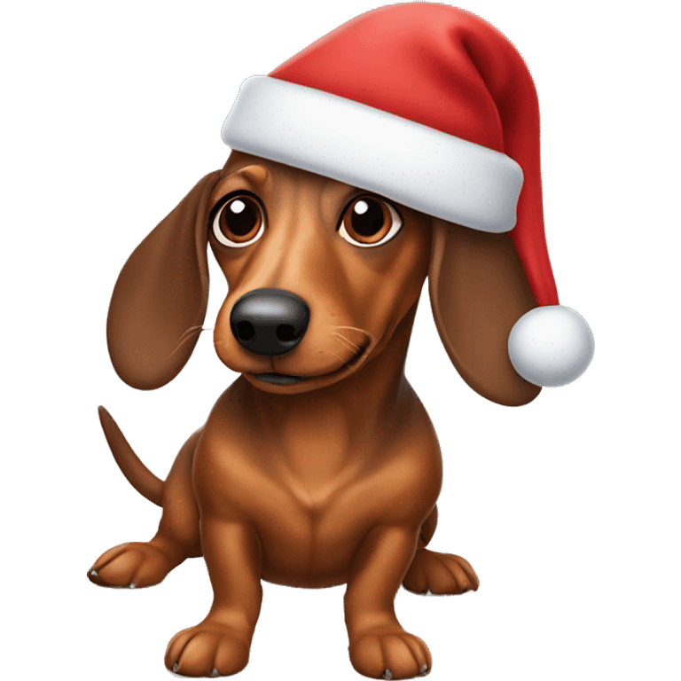 Wiener dog wearing a Santa hat emoji