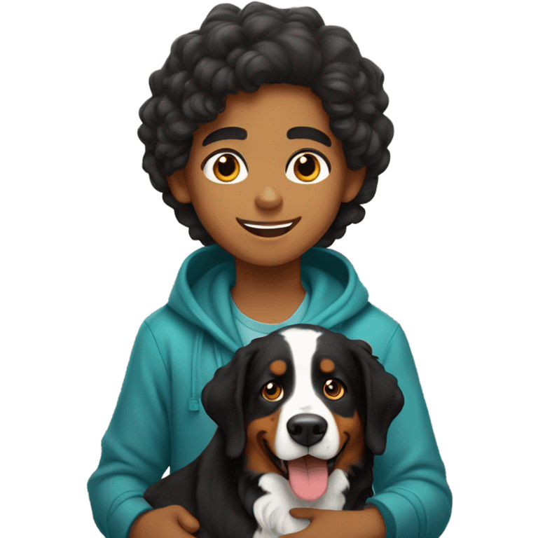 Moroccan boy with Bernese mountain dog emoji