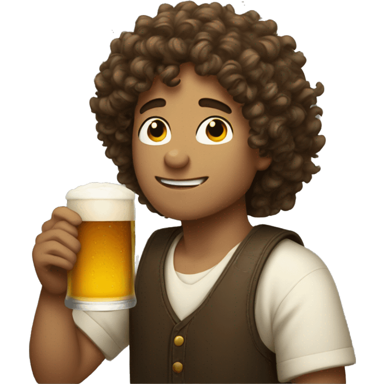 Long Curly haired boy drinking craft beer  emoji