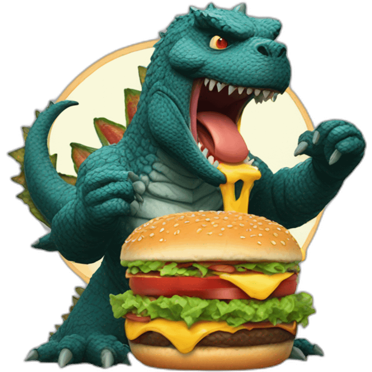 Godzilla eating a burger emoji