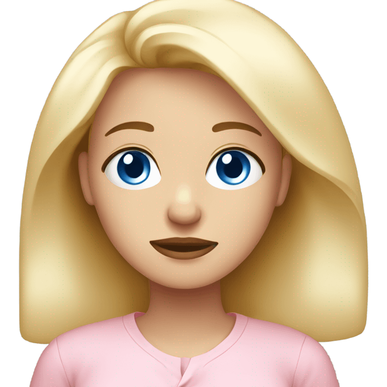 blonde woman blue eyes. sad expression. light pink shirt emoji