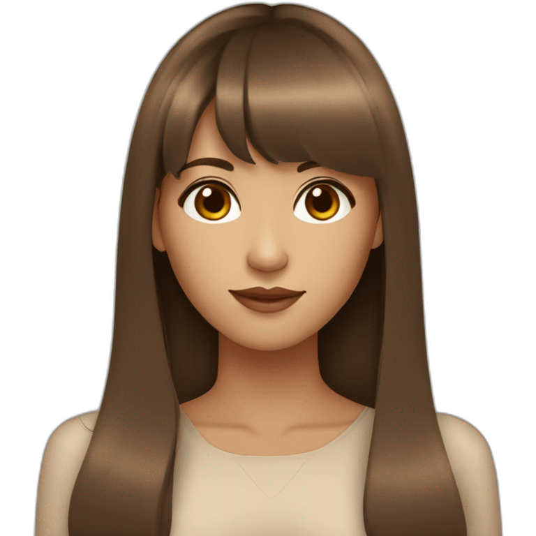 beautiful woman with long brown hair with bangs, brown eyes tan skin emoji