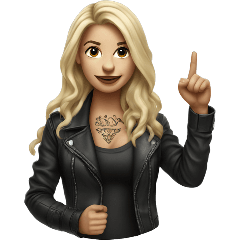 Blonde women with LONG HAIR, in Leather Jacket, Body Covered with Tattoos, POINTING YOU FORWARD with her HAND with INDEX FINGER, Hyper Realistic emoji