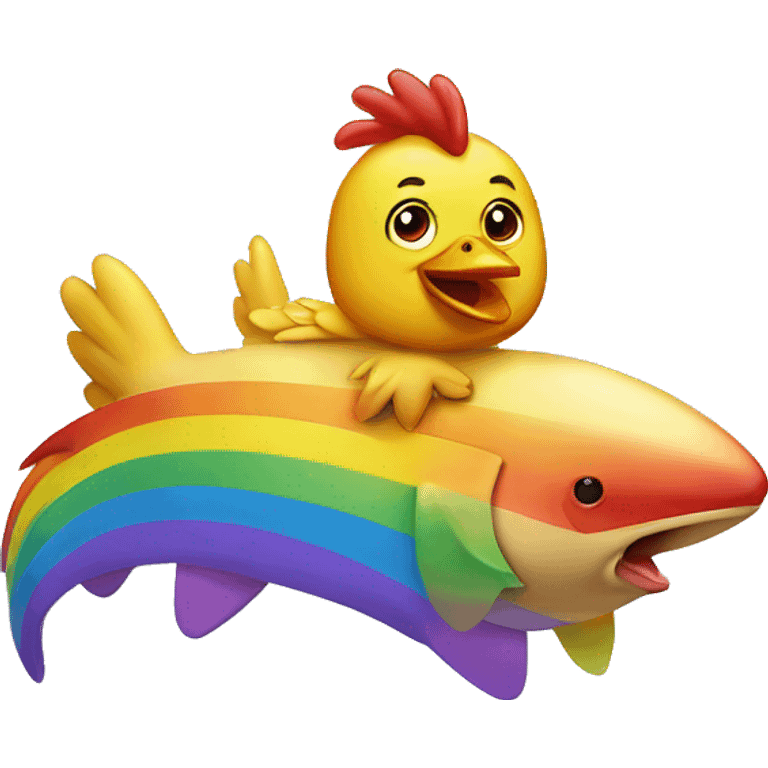 Chicken riding a Rainbow shark emoji