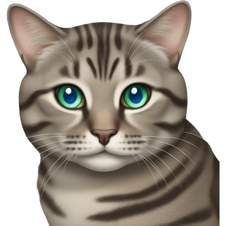 Chubby brown gray tabby cat with blue green eyes emoji