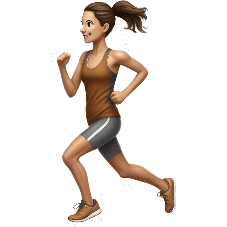 Full length hyperrealistic pencil drawing of athletic girl with brown hair doing cardio left emoji