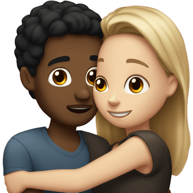 white girl with black hair hugging light brown spanish man  emoji