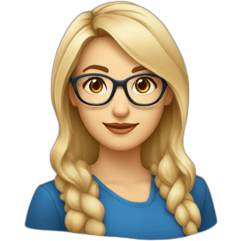 Una chica rubia de 25 años con pelo largo lacio rubia con ojos azules tiene unas gafas hexagonales doradas y es it recruiter emoji