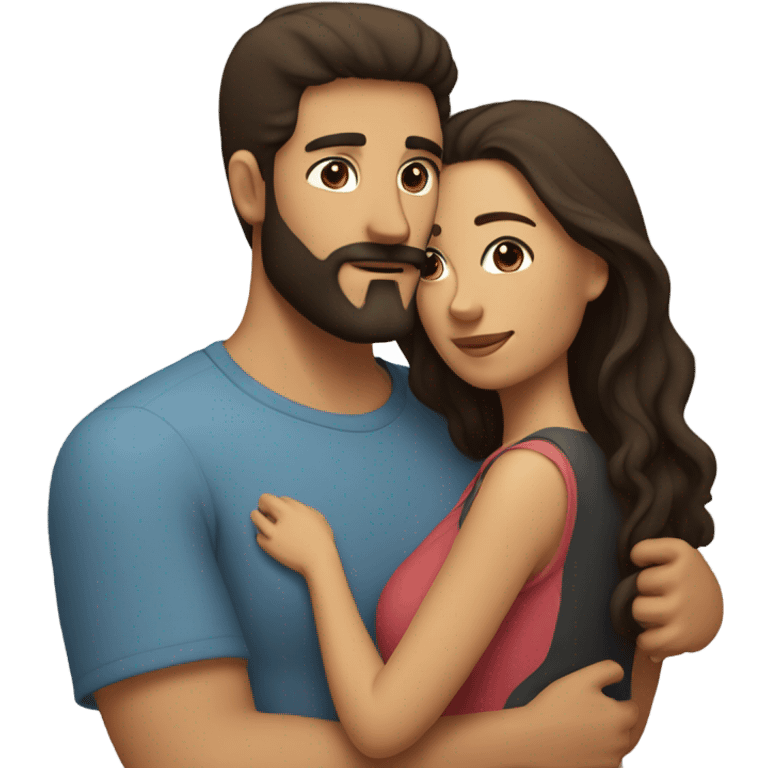 Man with dark brown hair and beard and female with dark brown hair cuddling in bed  emoji