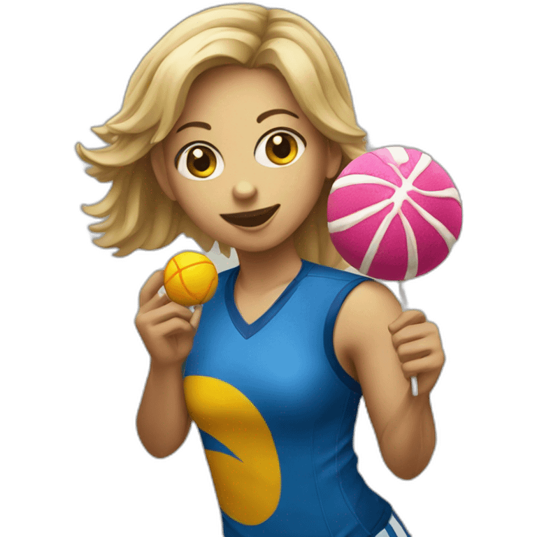 handball player female eating lollipop emoji