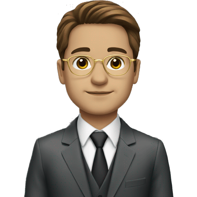 lawyer in suit with brown hair and brown eyes and gold glasses emoji