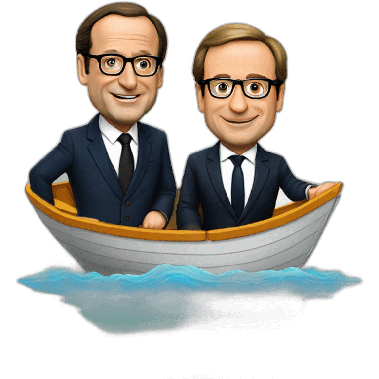 François Hollande et Macron sur un bateau emoji