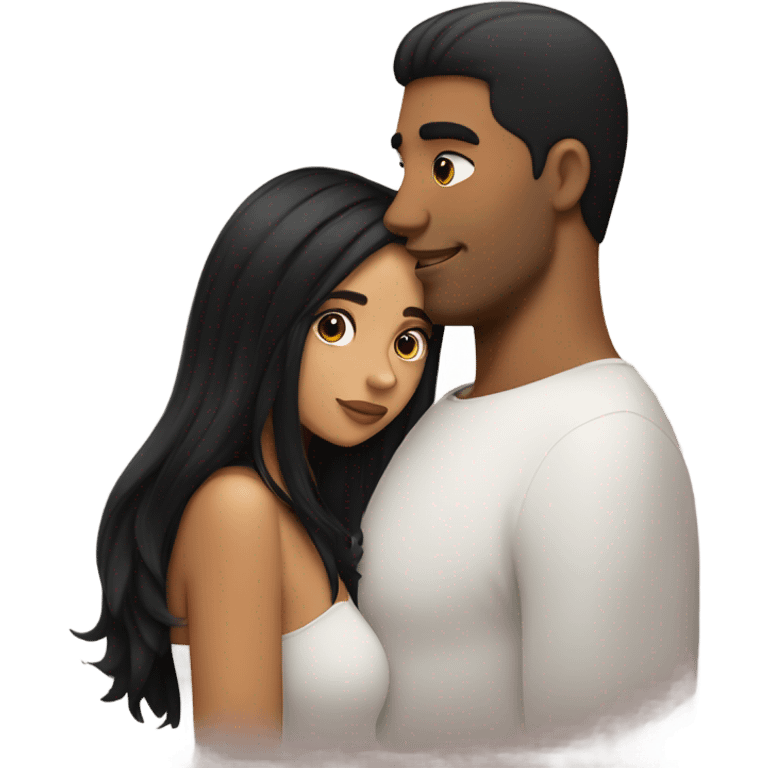 Tan girl with black hair kissing tan man with black hair  emoji