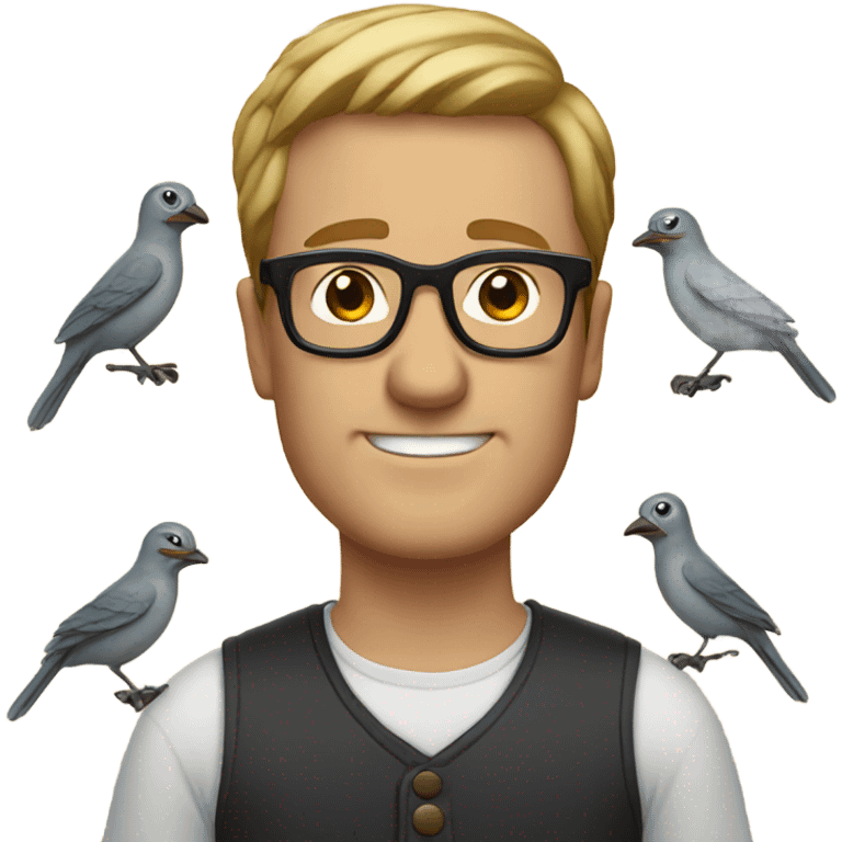 white man wearing glasses with birds emoji