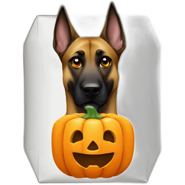 malinois dog with pumpkin Halloween box for candy emoji