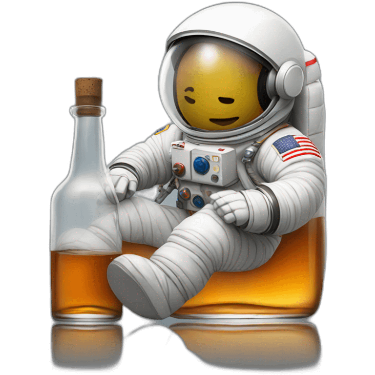 Astronaut with helmet closed floating on a whiskey bottle emoji