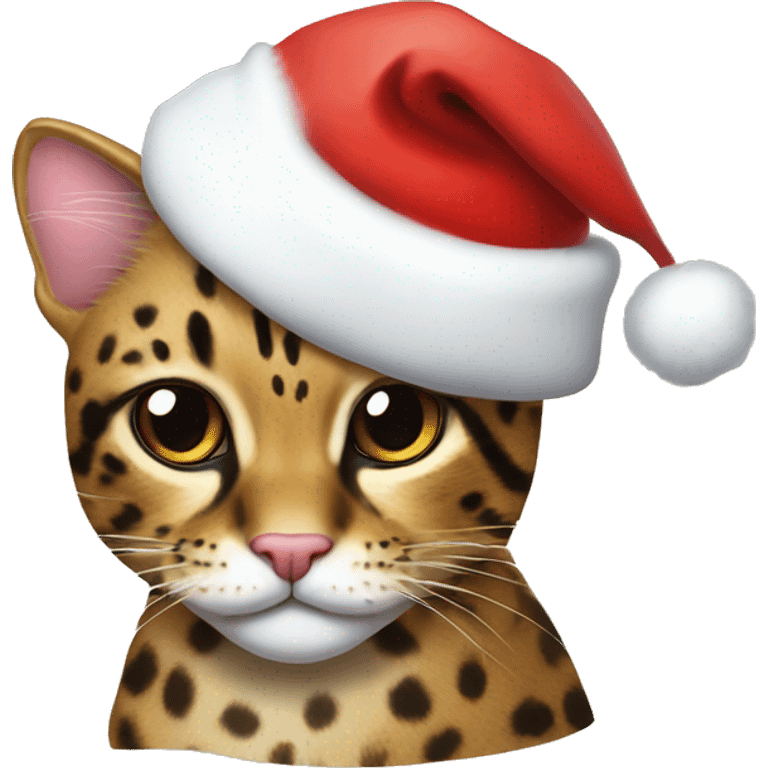 Leopard cat with santa hat emoji