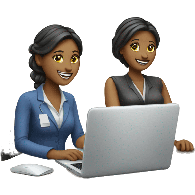 create an happy women helpdesk with their laptop emoji