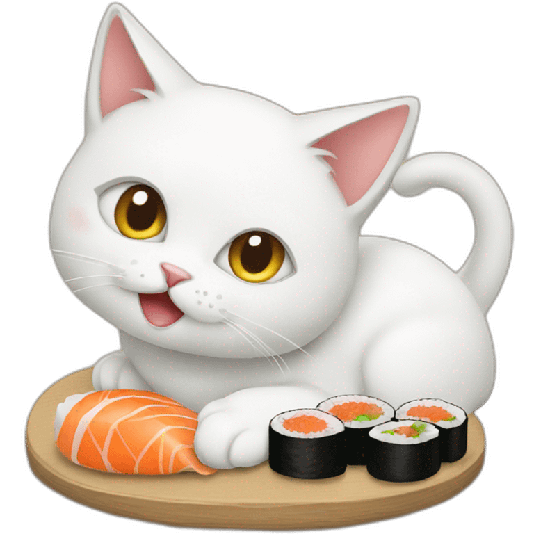 White cat eat sushi  emoji