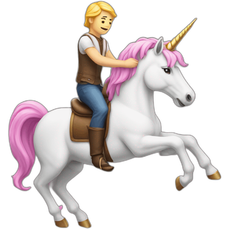 man sitting in the unicorn and riding it emoji