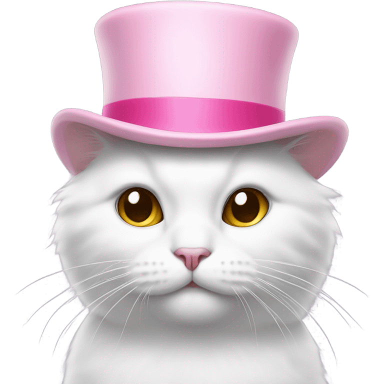 White cat wearing pink top hat emoji