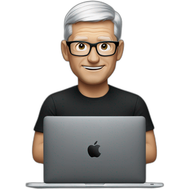 tim cook with a black macbook pro emoji