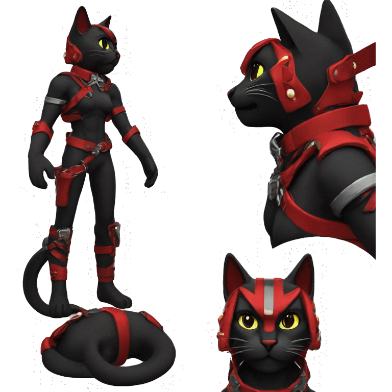 Edgy cool anthro black red cat warrior harness collar emoji