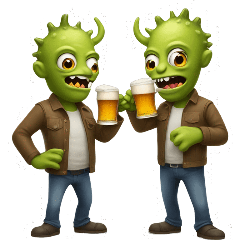 two funny monsters drinking beer emoji