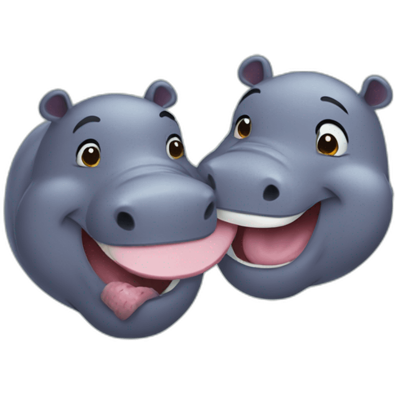 2 cute hippopotamus kiss emoji