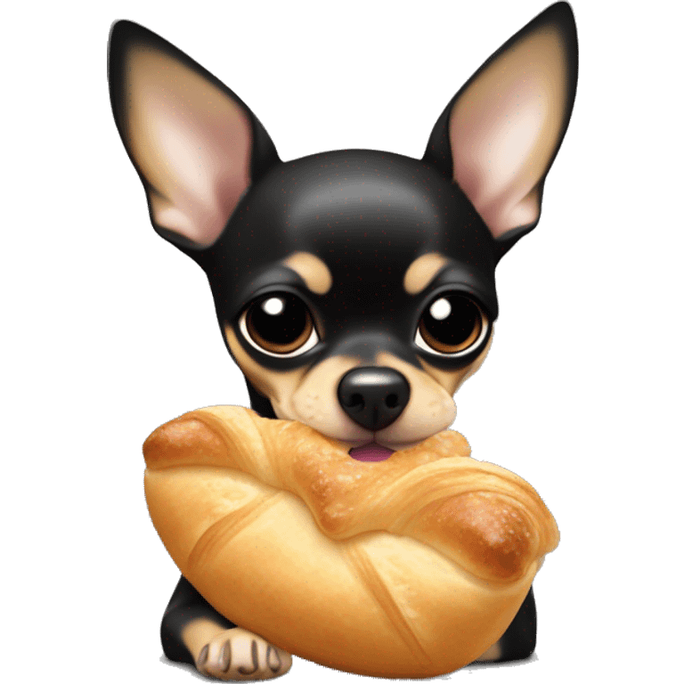 black and tan chihuahua puppy eating a croissant  emoji