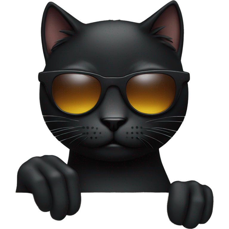 Black Cat with sunglasses  and his forger is up with just his head and his finger visible emoji