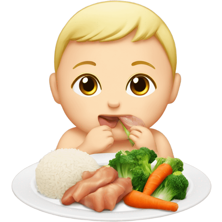 baby eat rice chicken leg and vegetables  emoji