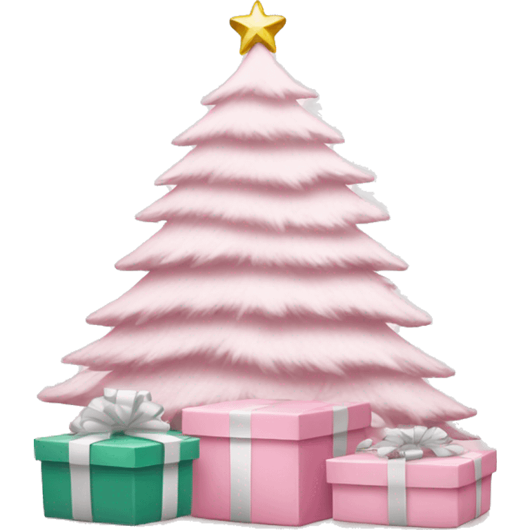 Light pink Christmas gifts under a white Christmas tree  emoji