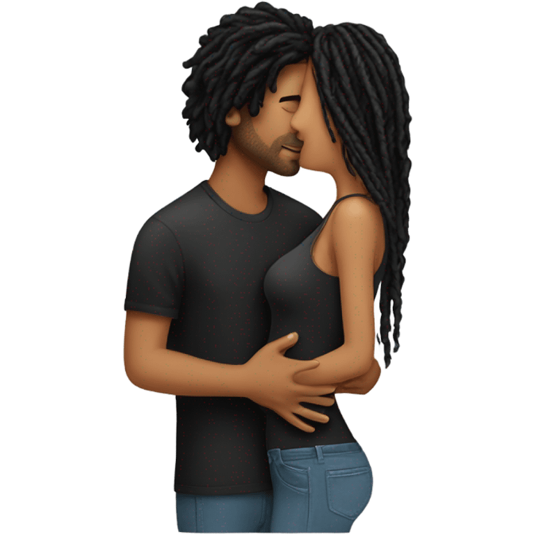 Black hair girl kissing guy with short dreads emoji