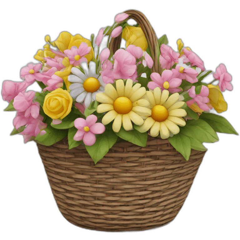 basket of artificial flowers with black ribbon emoji