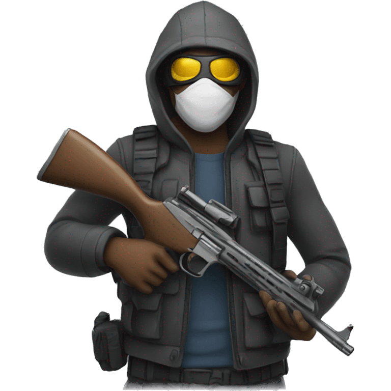 A man holding a gun with a mask on emoji