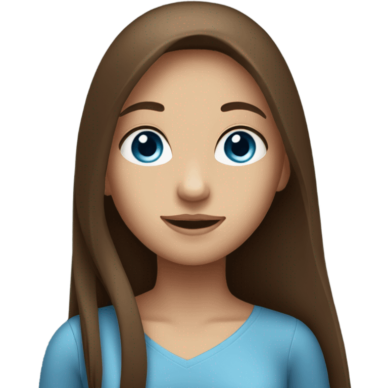 A girl with brown long and straight hair with blue eyes emoji