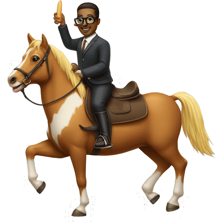 Corn dog riding a horse with glasses on emoji