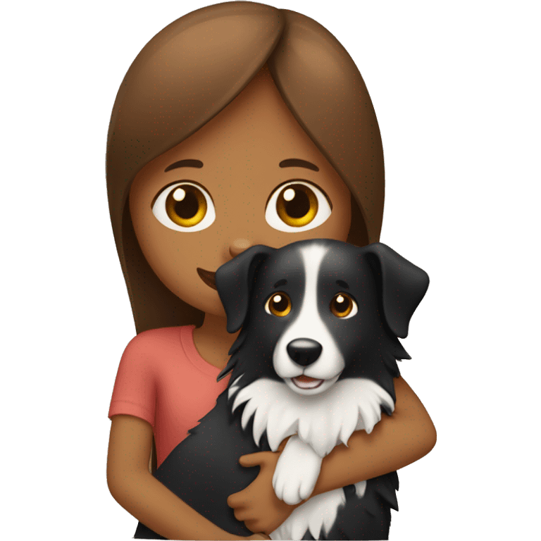 brown haird girl hugging black border collie emoji