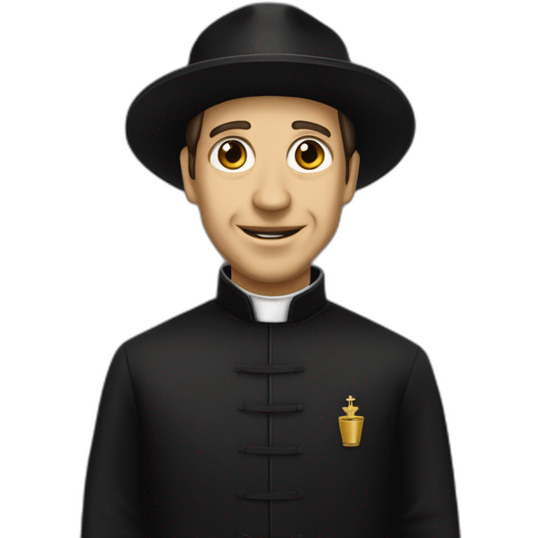 Don Bosco in a black priest suit using a casulla biretta hat emoji